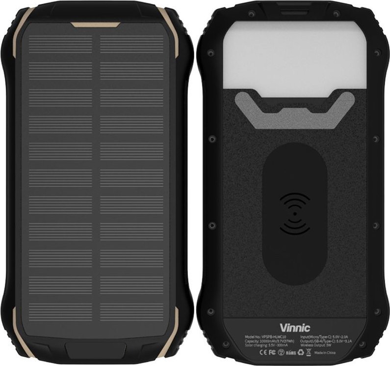Vinnic Vinnic SACA PEAK Solar Powerbank 10.000mAh IP65 1xC 2xA, black