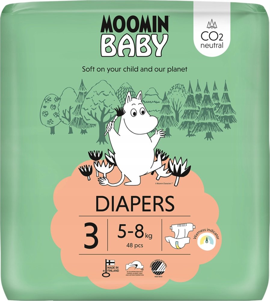 Muumi MOOMIN Baby, Plienky 3 MIDI (5-8 kg), 48 ks EKO