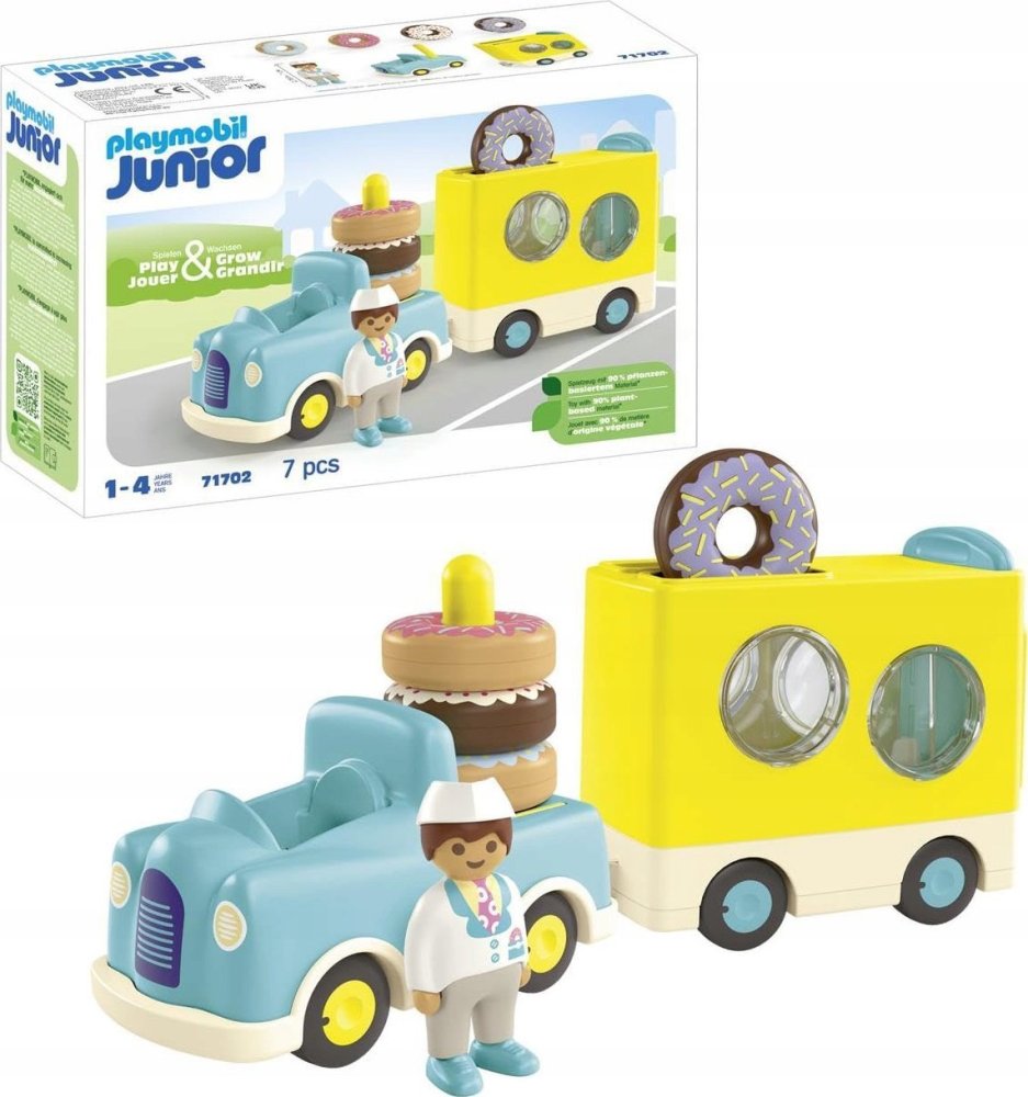 Playmobil PLAYMOBIL 71702 Junior: Crazy Donut Truck with Stacking and Sorting Function, Construction Toy