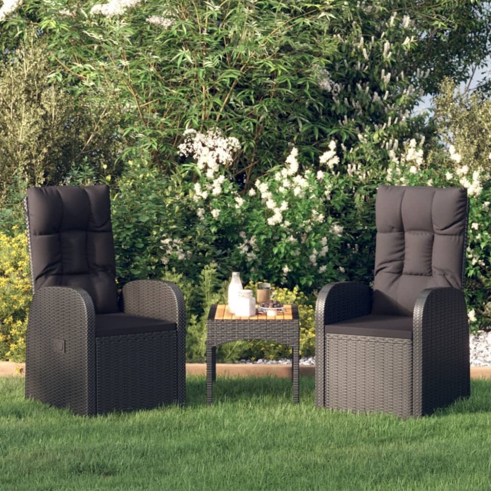 vidaXL Rozkładane kreslá ogrodowe, poduszki, 2 ks, Čierny rattan PE