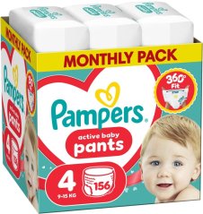 Pampers Active Baby 4 plienkové nohavičky 9-15 kg, 156 ks x 2