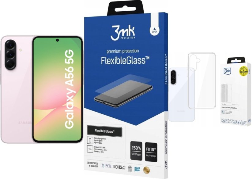 Samsung Galaxy A56 5G 8/256GB Różowy  (SM-A566BLICEUE) + FlexibleGlass + Etui Clear Case