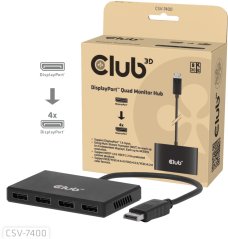 Club 3D hub MST (Multi Stream Transport) DisplayPort 1.4 na 4x DisplayPort, Quad monitor, 4x 4K30Hz, 8K30Hz
