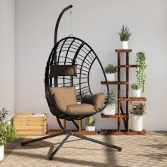 vidaXL Wiszące kreslo kokon ze stojakiem, farba taupe, rattan i stal