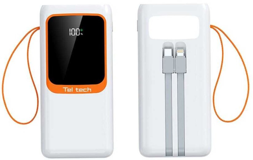 Teltech Power Bank 5A 22,5W s kabely typu C / Lightning, bílá 50000mAh TT-PB50