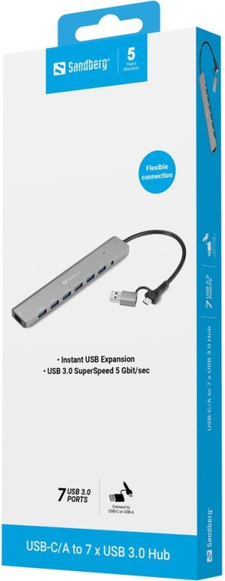 Sandberg Sandberg 136-66 huby i koncentratory USB 3.2 Gen 1 (3.1 Gen 1) Type-A + Type-C 5000 Mbit/s