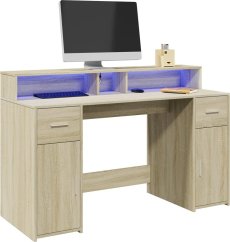 vidaXL Biurko z podświetleniem LED, dub sonoma, 140x55x91 cm