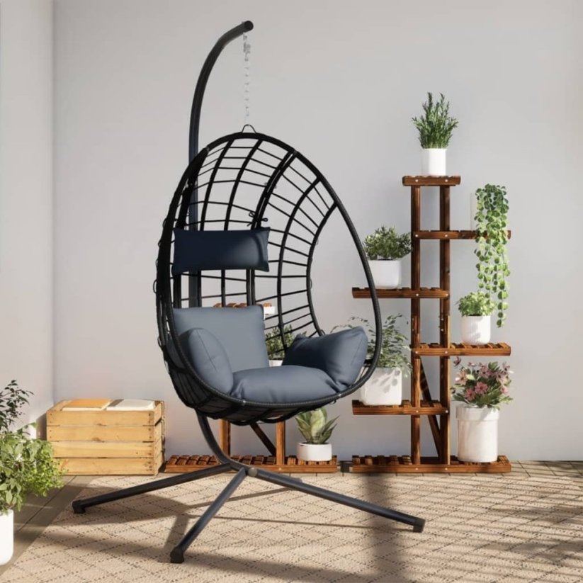 vidaXL Wiszące kreslo kokon ze stojakiem, Antracitovýowe, rattan i stal