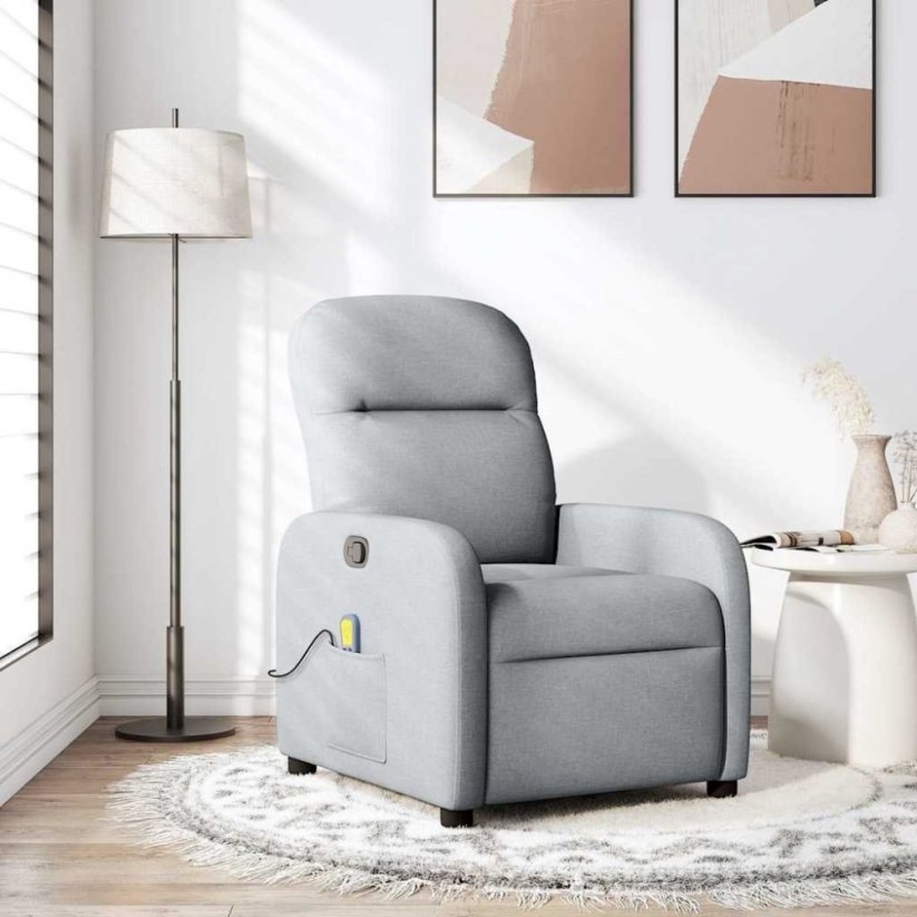 vidaXL vidaXL Rozkładany fotel masujący, jasnoSivý, obity tkaniną