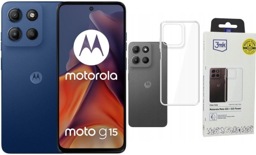 Motorola Moto G15 8/128GB Granatowy  (PB6E0062PL) + Etui Clear Case