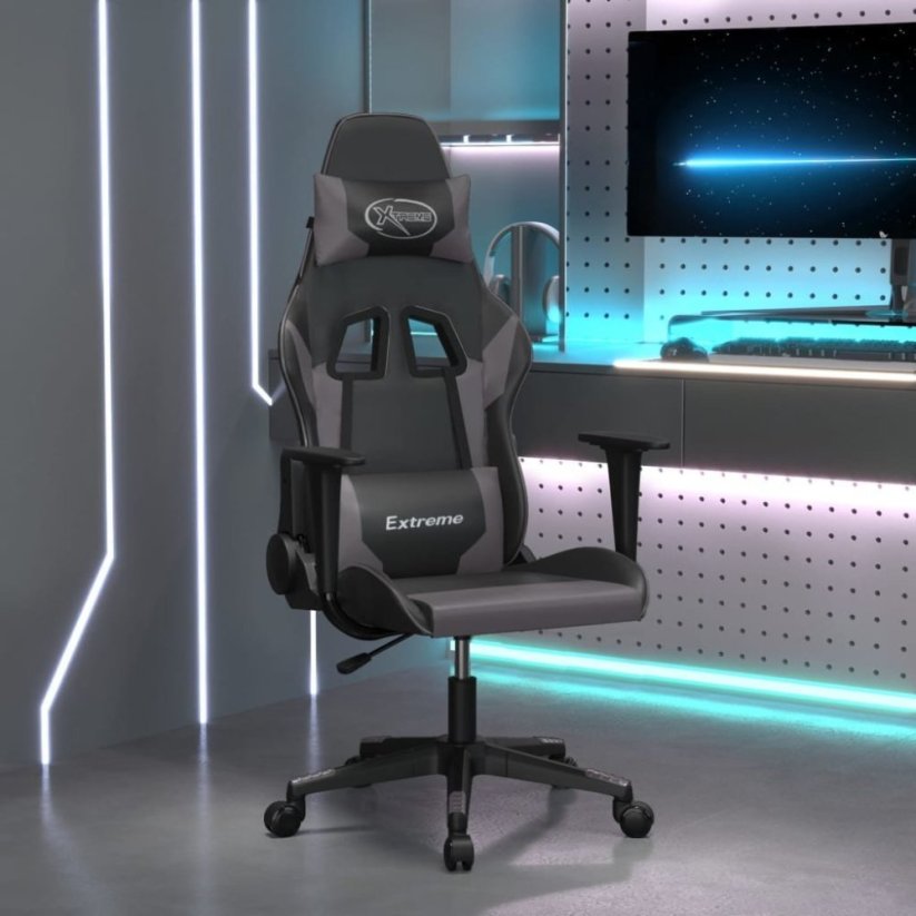 vidaXL Fotel gamingowy, čierno-Sivý, sztuczna skóra