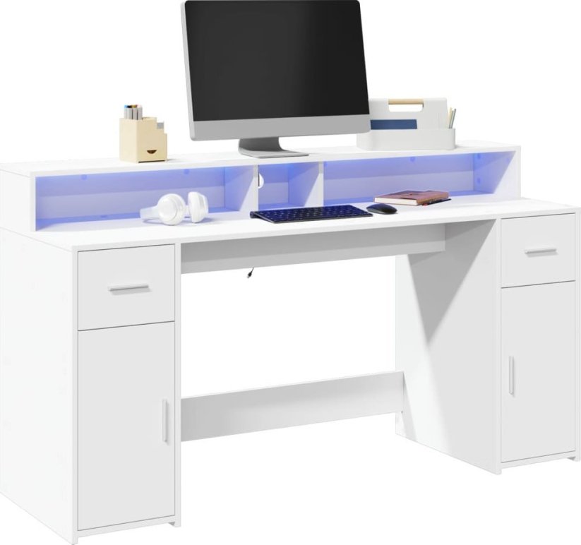 vidaXL Biurko z podświetleniem LED, biele, 160x55x91 cm