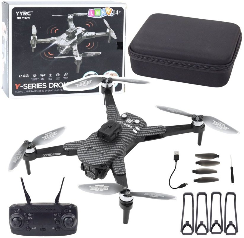 LeanToys Dron Y329 Kamera HD WIFI Światła LED Aplikacja Čierny Karbonowy