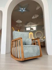 Asir drevený fotel bujany Sallanan, grab, 72 x 63 x 50 cm, nieb