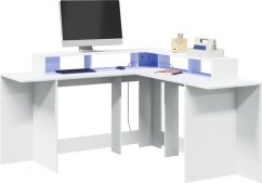 vidaXL Biurko z podświetleniem LED, biele, 152x152x91 cm