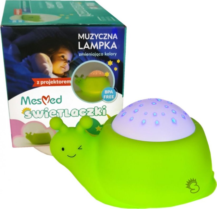 MesMed Lampka z projektorem i poztywką MM003 Ślimaczuś