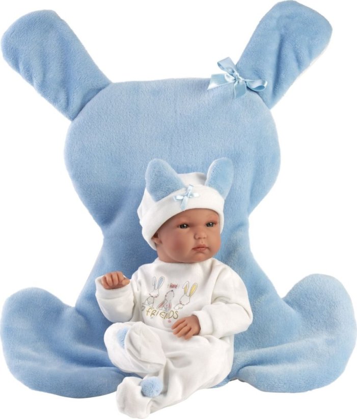 Llorens Llorens 63597 Bábika winylowa bobas 35 cm Bimbo z niebieską podusią
