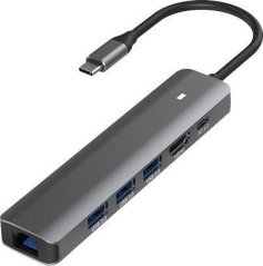 Extra Digital Adapteris USB Type-C - HDMI, LAN, 3x USB 3.0 Type-A, USB Type-C PD100W