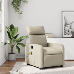 vidaXL vidaXL Rozkładany fotel masujący, kremowe, sztuczna skóra