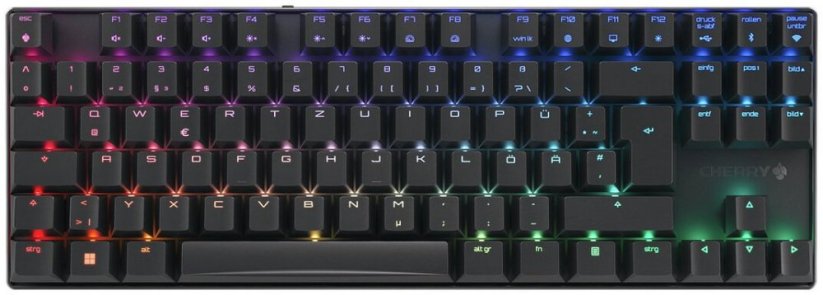Cherry CHERRY XTRFY MX 8.2 - Tastatur - 80% - TKL - Hintergrundbeleuchtung - kabellos - Bluetooth 5.2, 2.4 GHz, USB-C - QWERTZ - Deutsch - Tastenschalter: CHERRY MX2A Brown - Schwarz