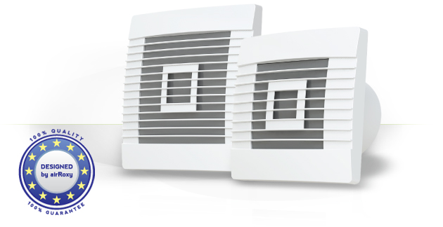 airRoxy ventilátor nástenný 100mm 15W z żaluzją grawitacyjną /Prepínač czasowy/ pRestige 100ZG TS