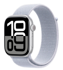 Apple Watch Series 10 GPS + Cellular 46mm Silver Aluminium Case with Blue Cloud Sport Loop
