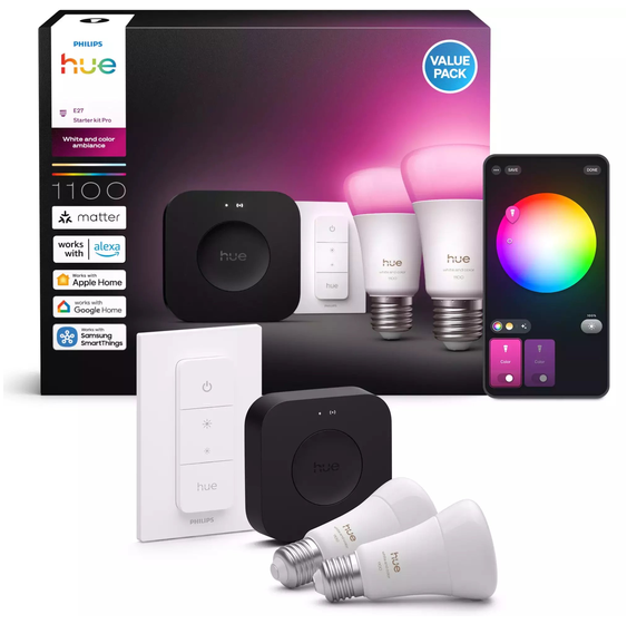 Philips Hue Bridge Pro + 2 x E27 + dimmer switch