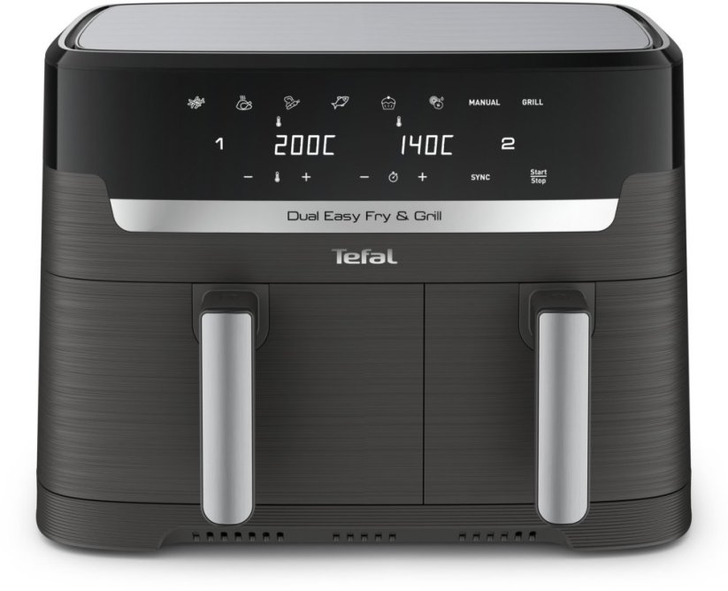 Tefal double hot air fryer Dual Easy Fry ' Grill (black, 2,700 watts, 2 baskets 5.2 liters + 3.1 liters)