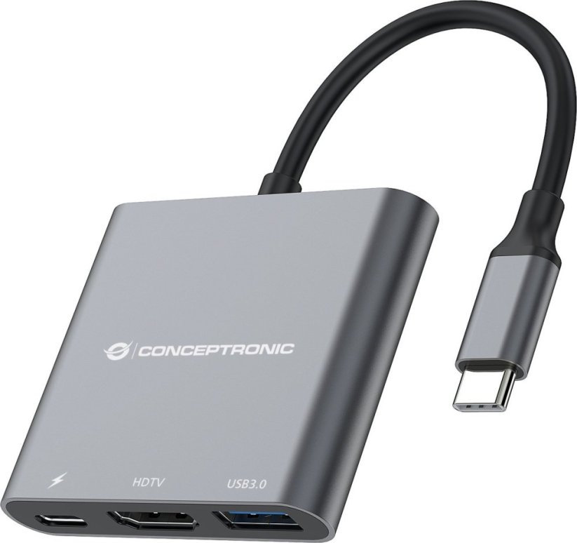 Conceptronic Adapter USB-C -> HDMI,2xUSB3.0,PD,SD   0.15m