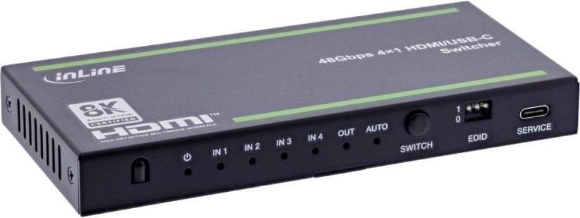 Club 3D InLine HDMI Switch – 4-Way – 48Gb/s – 8K at 60Hz – With USB-C