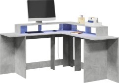vidaXL Biurko z podświetleniem LED, betonowa szarość, 152x152x91 cm