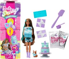 Mattel „Barbie Party Unboxed Reveal“ siurprizų rinkinys - tamsiaplaukė lėlė