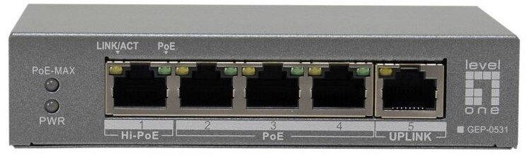 LevelOne PoE+Switch 3xGE PoE/1xHi-PoE 60W unmanaged plastikowy (GEP-0531)