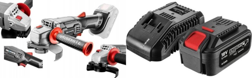 Graphite Szlifierka kątowa akumulatorowa Energy+ 125mm 58GE130 + akumulator 4 Ah z ładowarką 58GE132