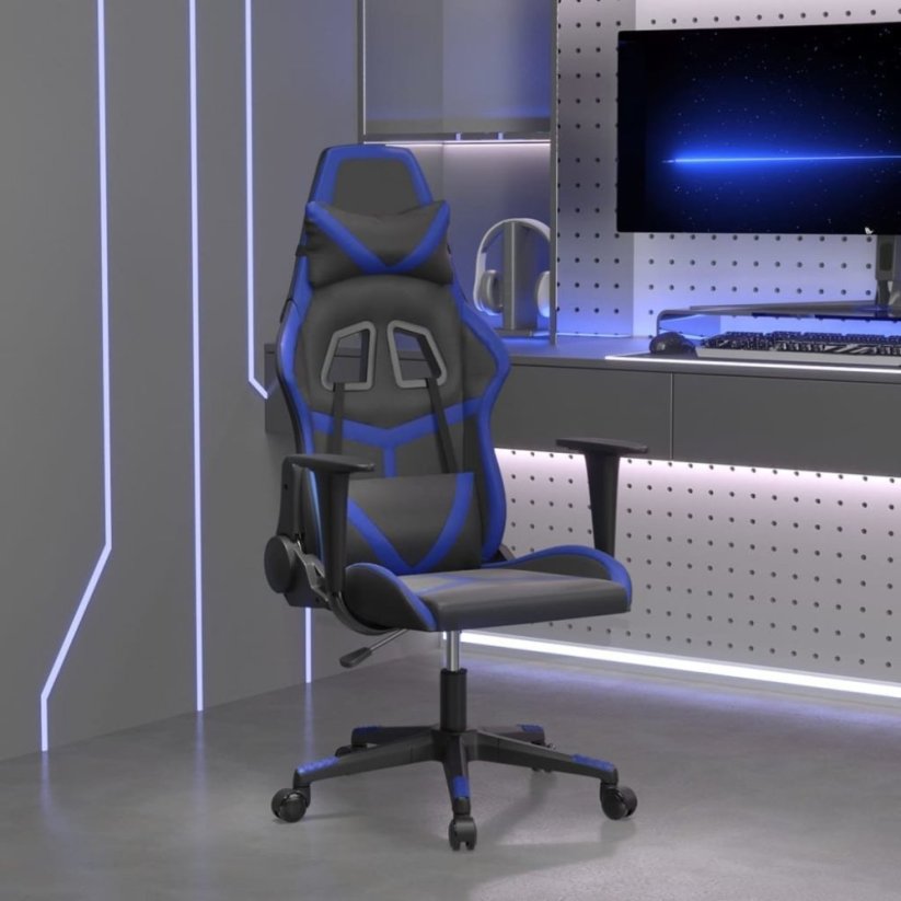 vidaXL Fotel gamingowy, čierno-Modrý, sztuczna skóra