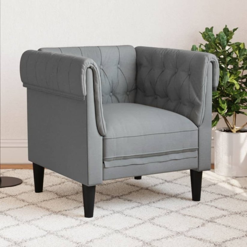 vidaXL Fotel Chesterfield, jasnoSivý, obity tkaniną Lumarko!