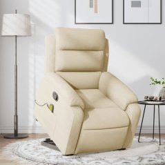 vidaXL vidaXL Podnoszony fotel masujący, rozkładany, krémový, obity tkaniną