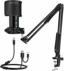 Fifine Fifine Technology Komplektas: Kondensatorinis Mikrofonas FIFINE T683 Juodas (Juodas) + LAIKIKLIS + POP FILTRAS