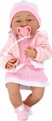 LeanToys Bábika Bobas Ze Smoczkiem Sukienka Czapeczka Ružová Kocyk Príslušenstvo 35 cm