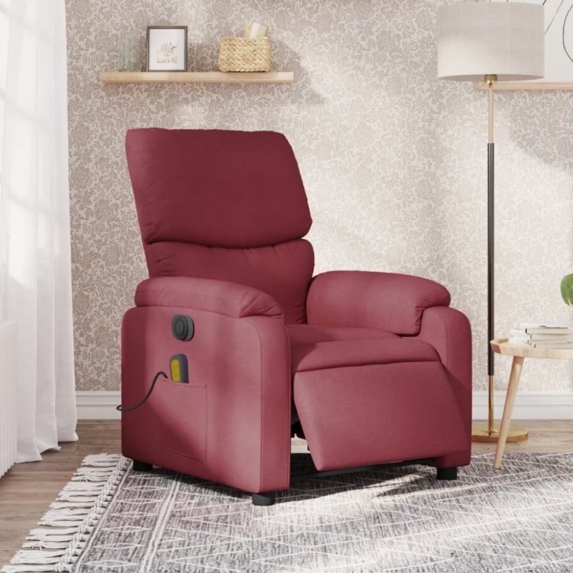 vidaXL vidaXL Rozkładany fotel masujący, elektryczny, winna czerwień, tkanina