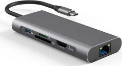 Extra Digital Adapteris USB Type-C - 2 x USB 3.0, 1x USB 2.0, 1x Type C (PD), HDMI, SD, RJ45