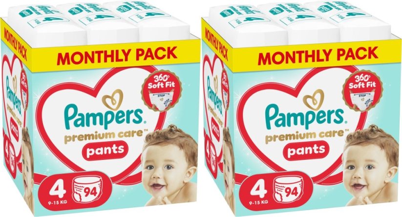 Pampers Pieluchomajtki Premium Care 4 9-15 kg, 94 szt. x2