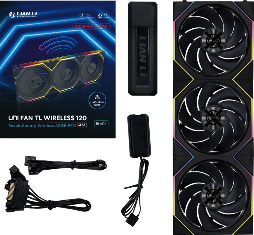 Lian Li Lian Li UNI FAN TL Wireless Lüfter, ARGB, PWM, 3er-Pack - Reverse Blade, 120mm, schwarz