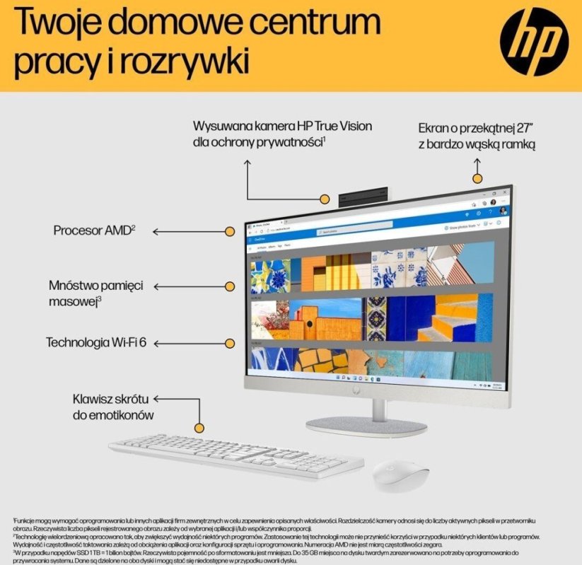 HP AIO 27-cr0232nw Ryzen 5 7520U 16GB DDR5 512GB SSD 27" FHD IPS AG 300nits Radeon 610M Win11 Biely (9U2K5EA)