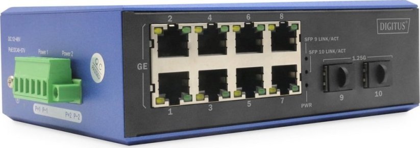 Digitus DIGITUS Industrial 8+2 -Port Gigabit Ethernet PoE Switch 8 Port GE PoE RJ45 2 GE SFP Port
