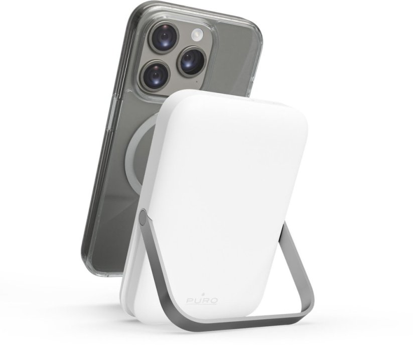 Puro PURO Stand Power Mag, 5000 mAh, Lithium Polymer (LiPo), Wireless charging, 5 V, Silver, White