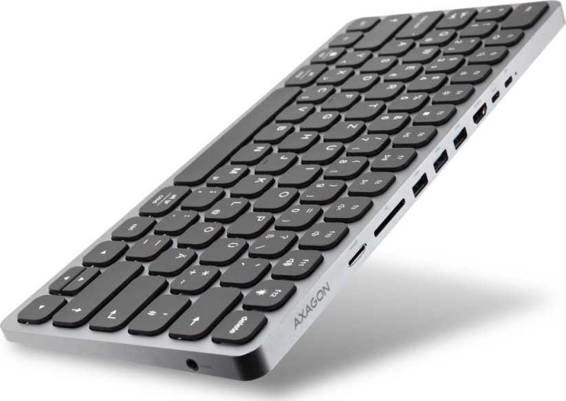 Axagon AXAGON HMC-KB USB-C Tastatur, microSD/SD, 3x USB-A 3.0, HDMI 4K/60Hz, PD 100W, Audio - DE Layout