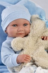 Llorens Llorens 73807 Bábika winylowa bobas 40 cm Nico z niebieską podusią i przytulanką