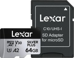 Lexar Professional Silver Plus MicroSDXC 64 GB Class 10 UHS-I/U3 A2 V30 (LMSSIPL064G-BNANG)