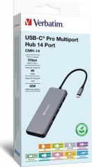 Verbatim USB (3.2) hub 14-port, 32154, Sivý, długość przewodu 15cm, Verbatim, 2x USB C, 5x USB A, 2x HDMI, czytnik SD/micro SD